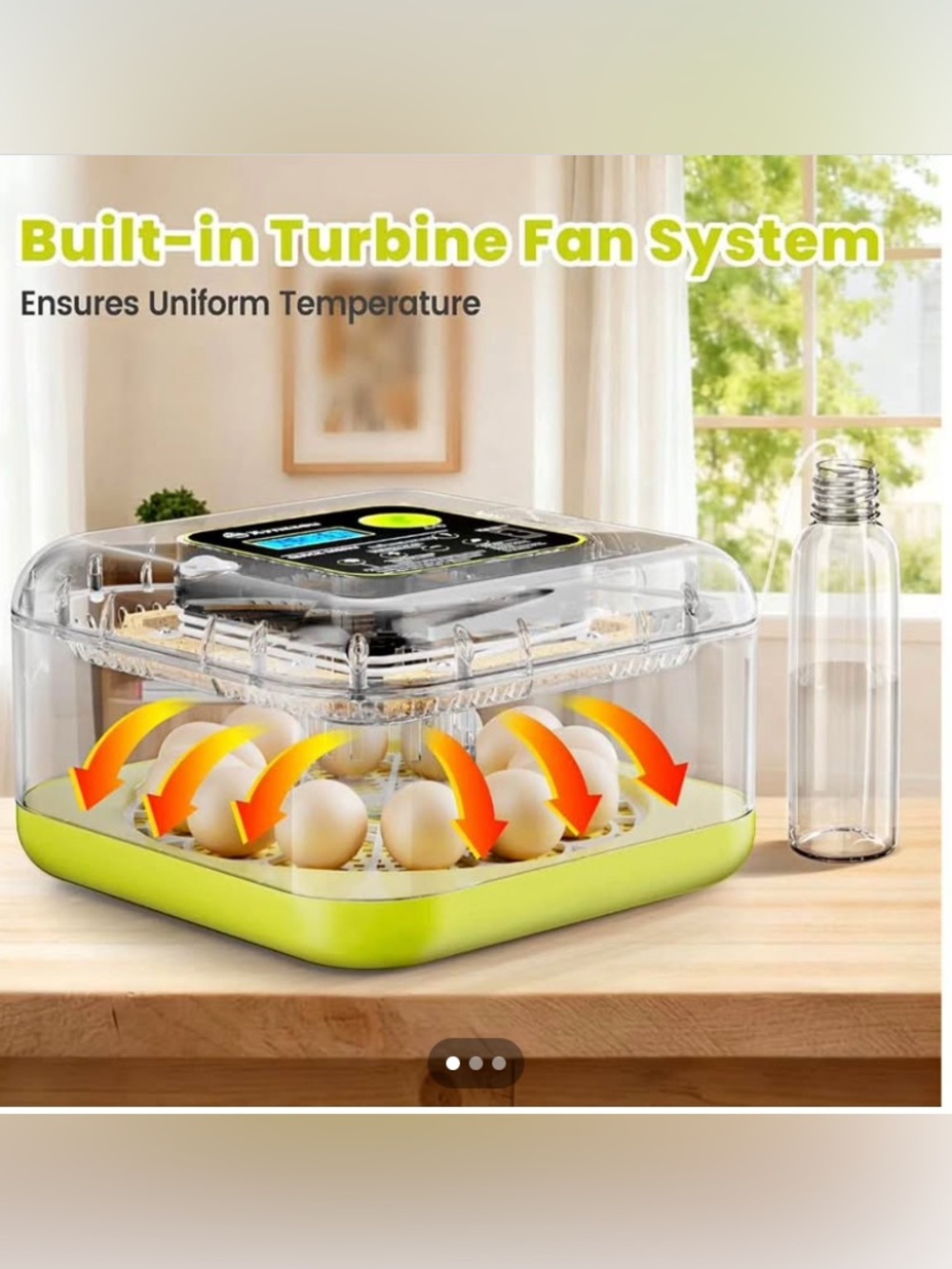 Compact Green Egg Incubator for 12 eggs with Built-in Turbine Fan